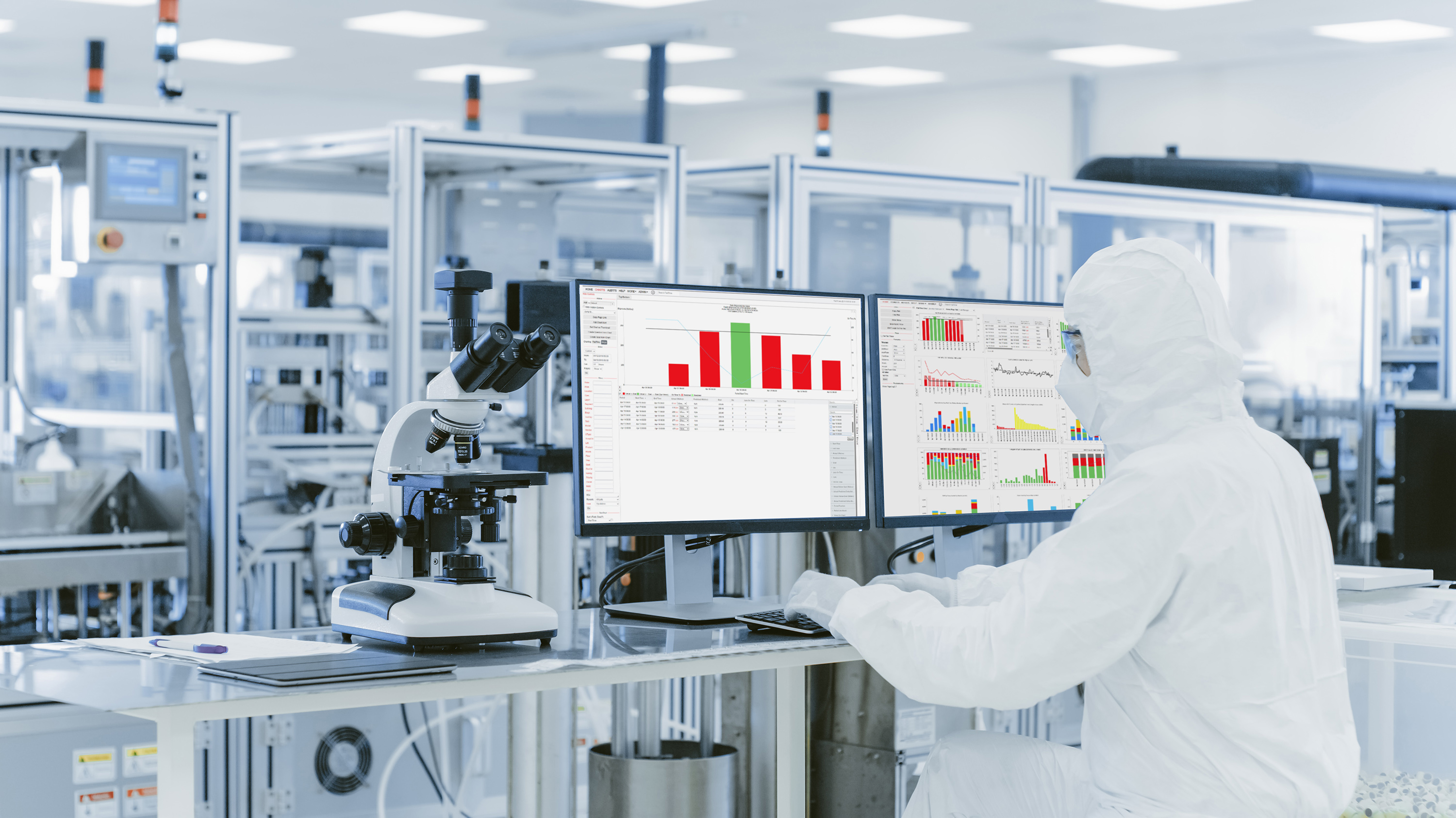 Engineer computer fab with charts