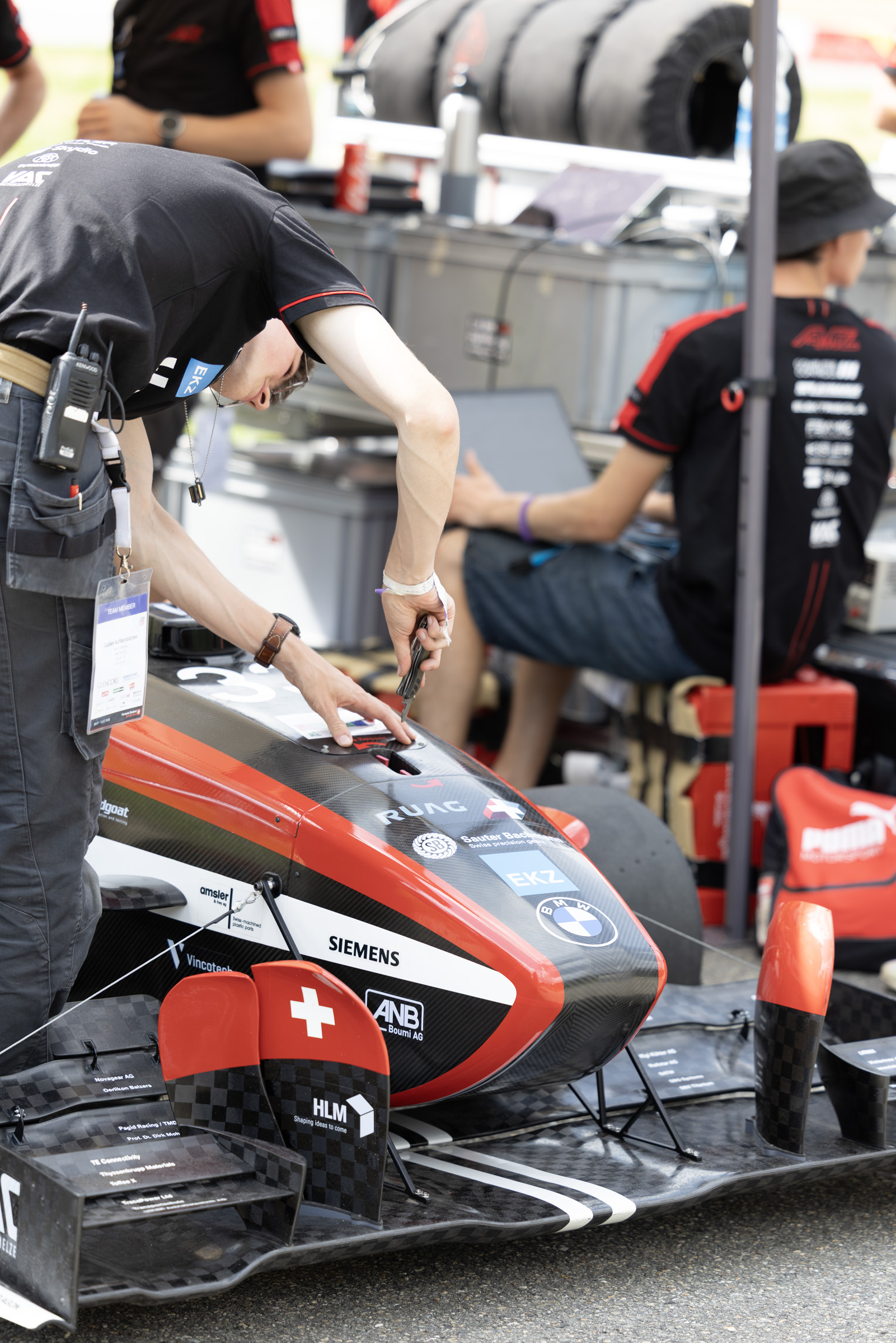 AMZ Racing Car Nera at formula students race in Geschinen Switzerland - mechanics