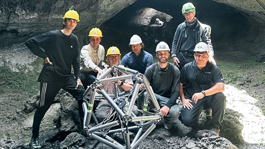 MAMBA (Multi-Sensor Atmospheric Monitoring for Baseline Analysis) prototype Mount Etna Field Deployment team posing with the MAMBA prototype
