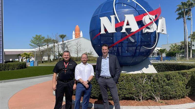 (L-R) Dr. Andres Diaz, David Kailer, and CEO Oliver Wyrsch of INFICON at launch day from Kennedy Space Center INFICON at Space Kennedy Center