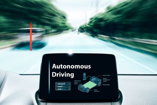 Dashboard display of autonomously driving car Dashboard display of autonomously driving car