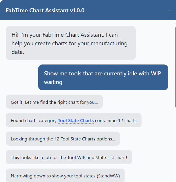 Step 1 of using Chart Assistant. Type your chart request (blue text).